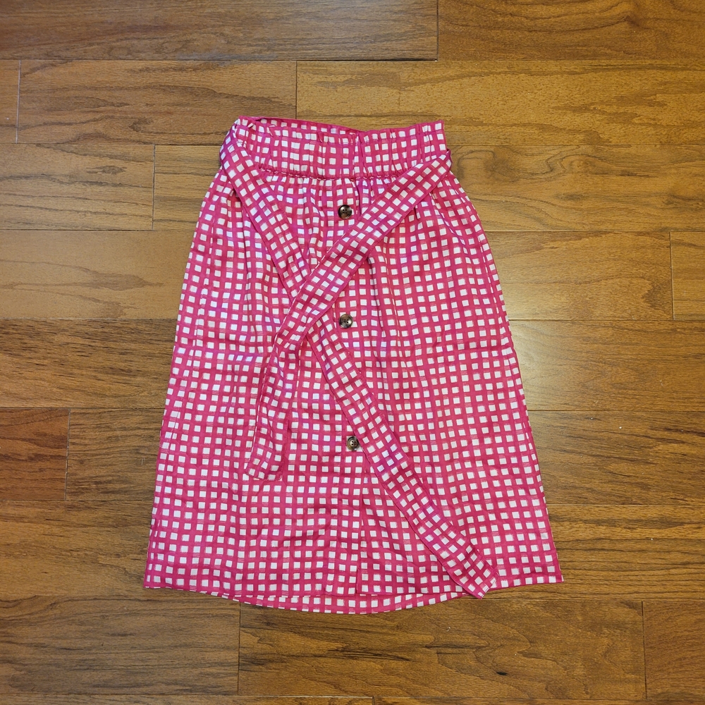 Ann Taylor Pink Gingham Asymmetrical Skirt XSP NWT!